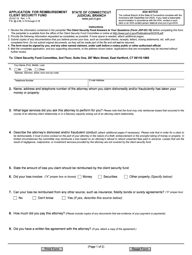 APPLICATION for REIMBURSEMENT CLIENT SECURITY FUND  Form