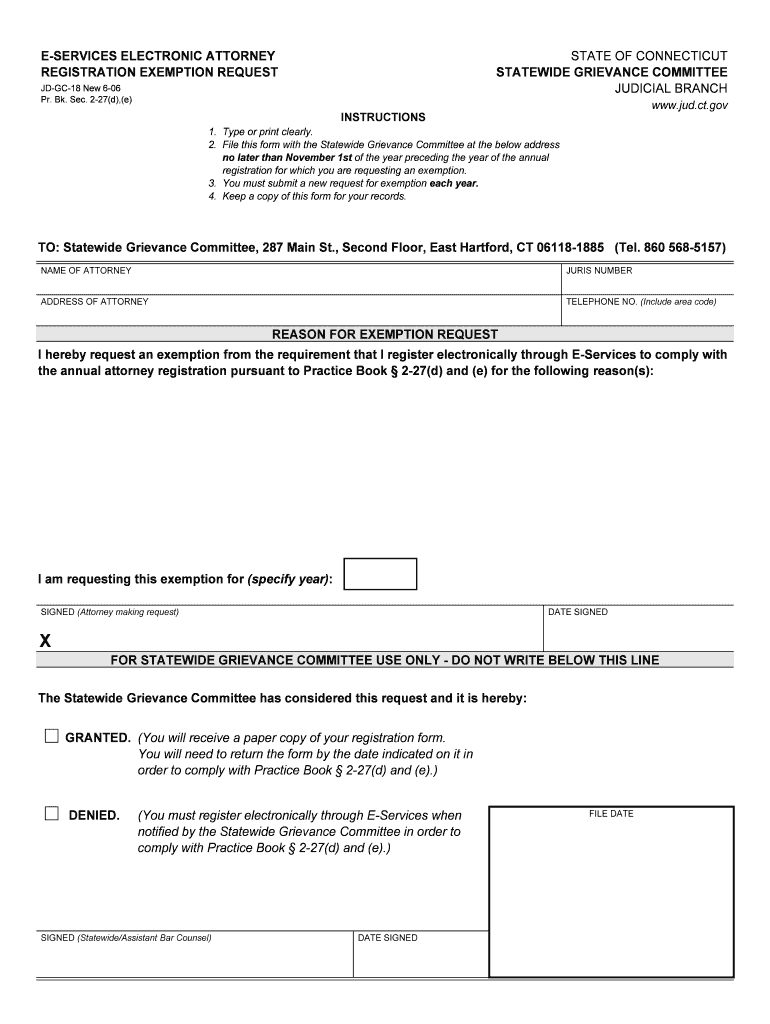 E SERVICES ELECTRONIC ATTORNEY REGISTRATION EXEMPTION REQUEST  Form