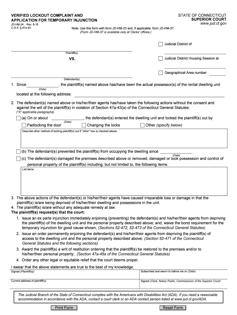 Verified Lockout Complaint and Application for Temporary  Form