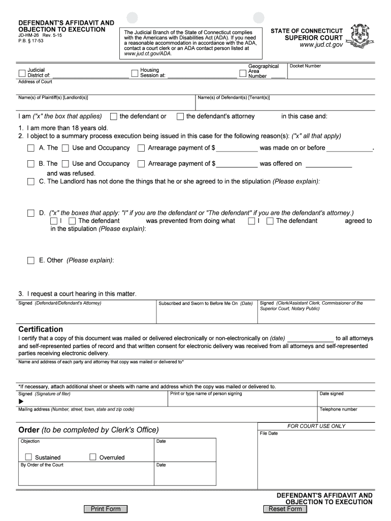 Connecticut Objection to Motion Form Fill Online, Printable