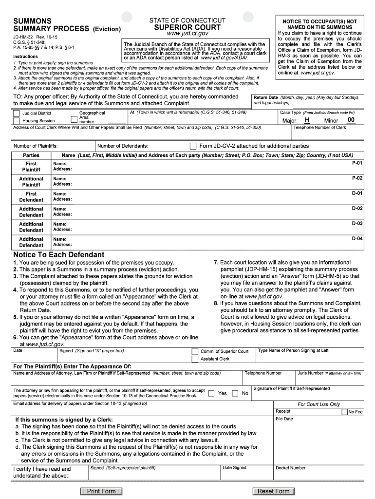 Eviction Connecticut Judicial Branch CT Gov  Form