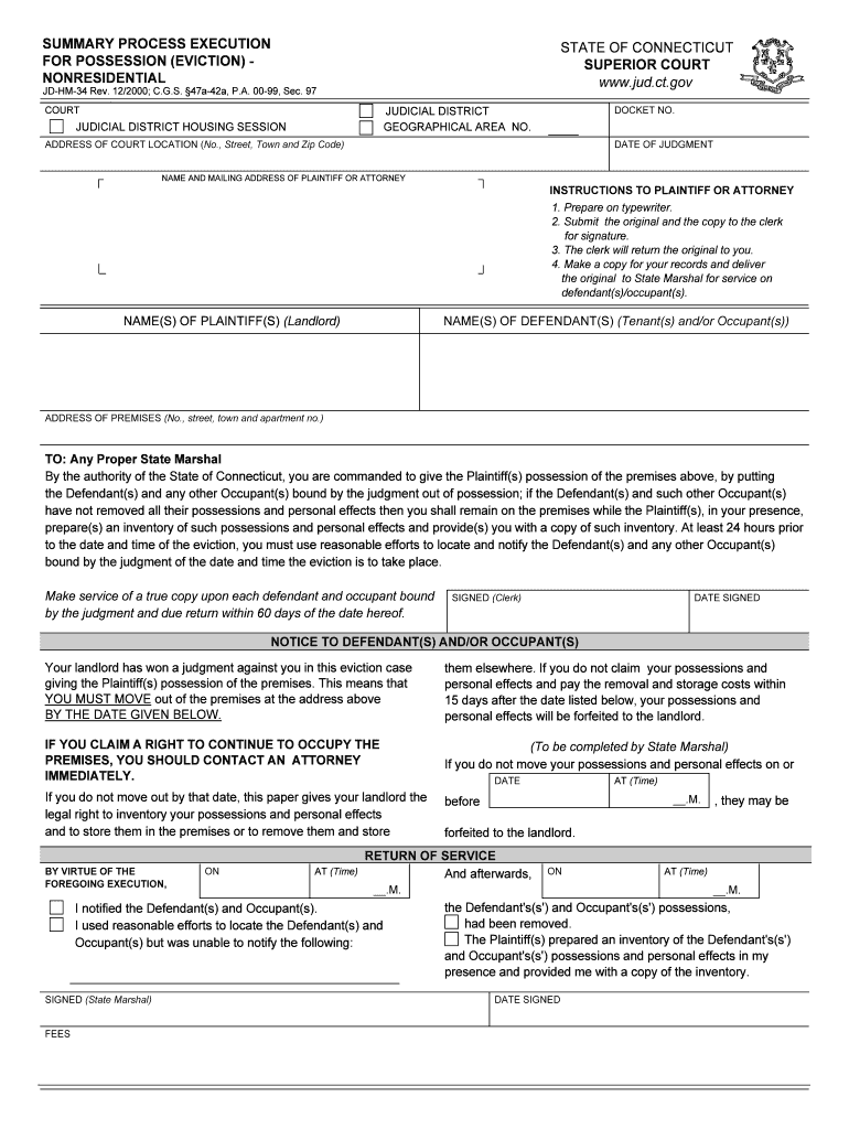 SUMMARY PROCESS EXECUTION for POSSESSION EVICTION NONRESIDENTIAL  Form