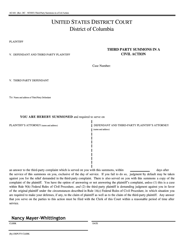 Third Party Summons Use the Tab FindForms Com