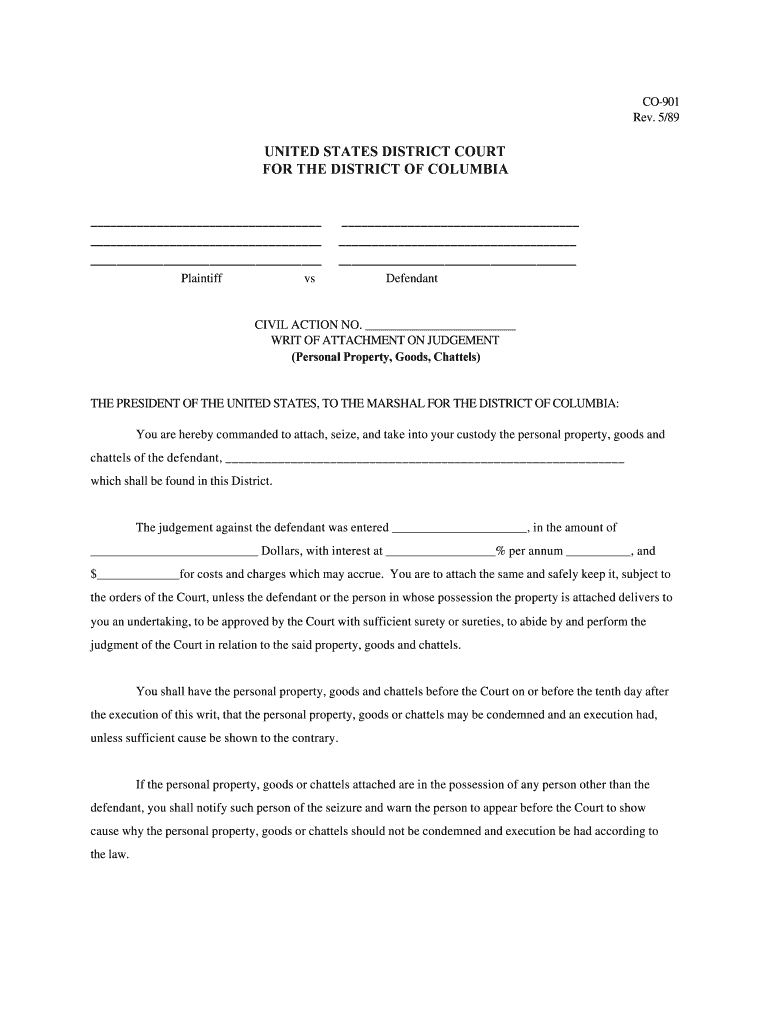 D C Law Library Chapter 5 Attachment and Garnishment  Form