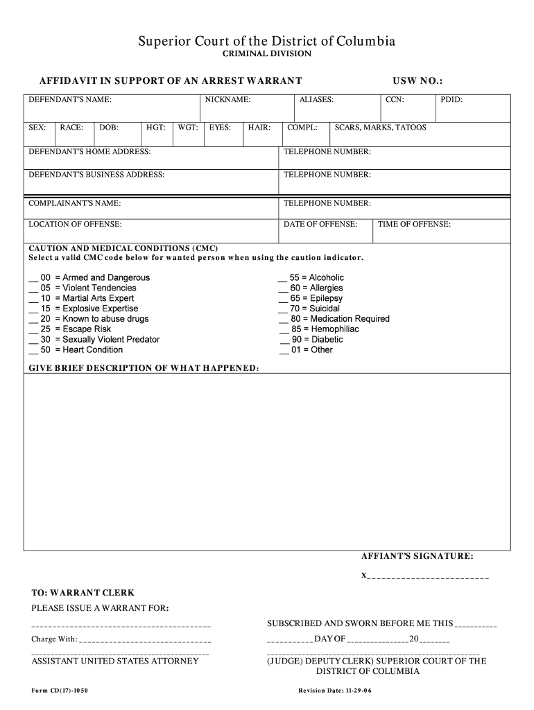 AFFIDAVIT in SUPPORT of an ARREST WARRANT  Form