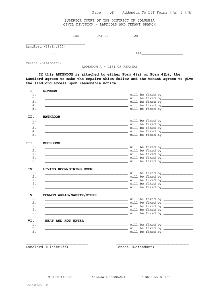Addendum a List of Repairs Addendum to Forms 4a and 4b