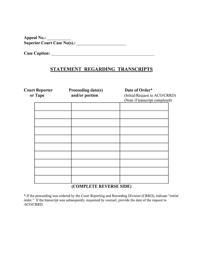 How the Transcript Should Look Superior Court of California  Form