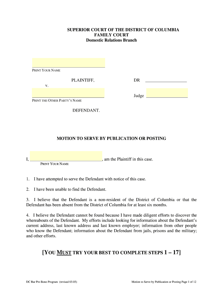 Affidavit of Service by Individual DC Courts  Form