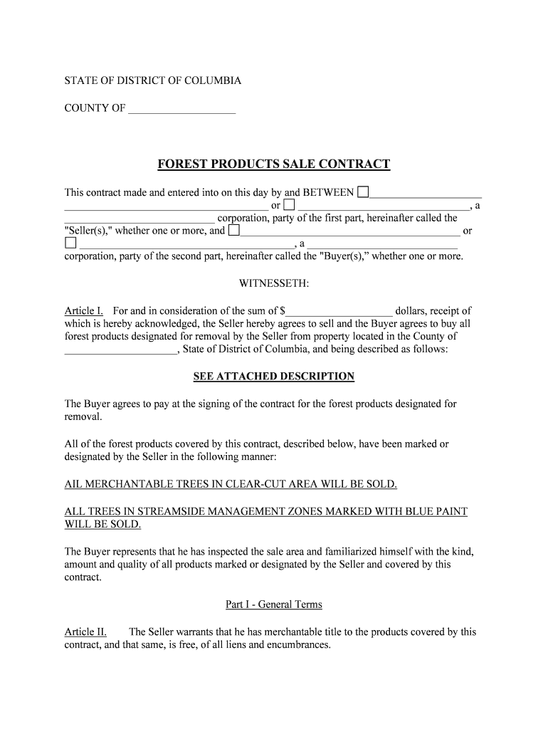 FOREST PRODUCTS SALE CONTRACT  Form