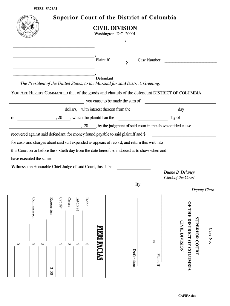 Superior Court of the District of Columbia Civil DC Courts  Form