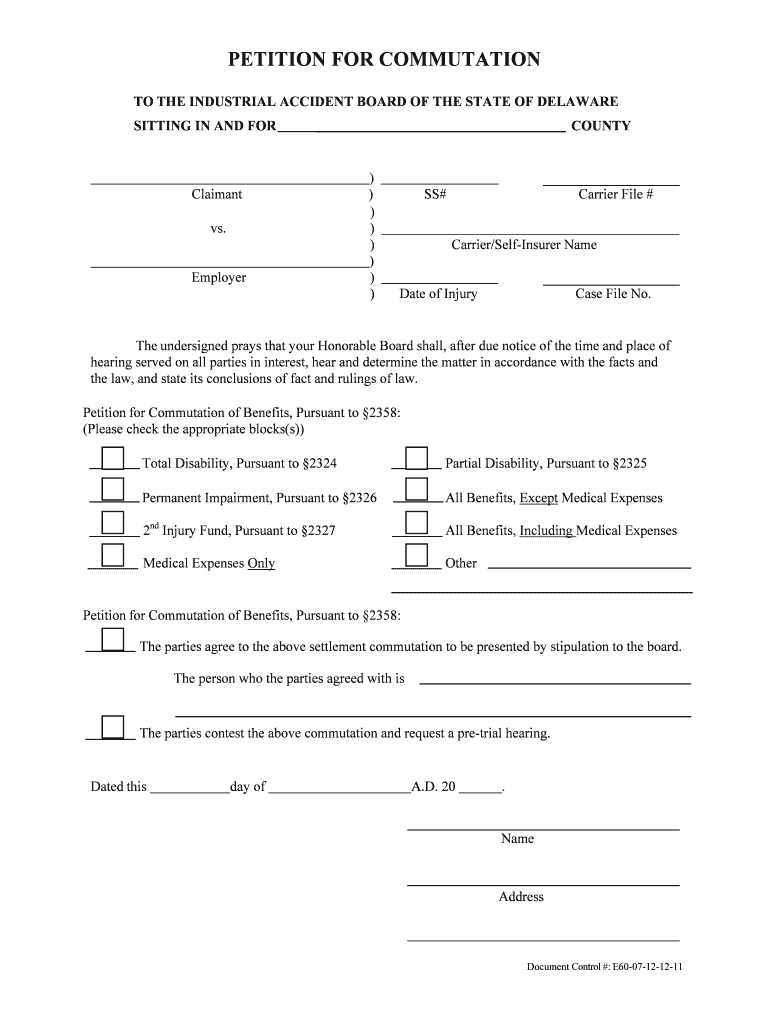 PETITION for COMMUTATION State of Delaware Division  Form