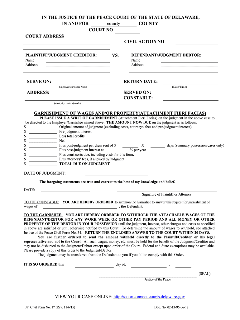 JUSTICE of the PEACE COURT of the Delaware Courts  Form