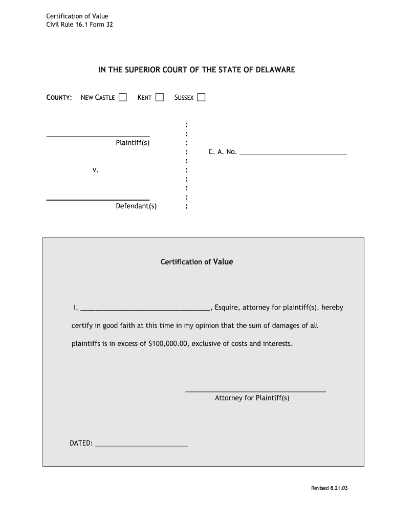 Delaware Court Rules Appendix of Forms Superior Court Fill Out and