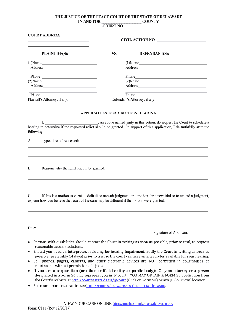 The JUSTICE of the PEACE COURT of the STATE of DELAWARE  Form