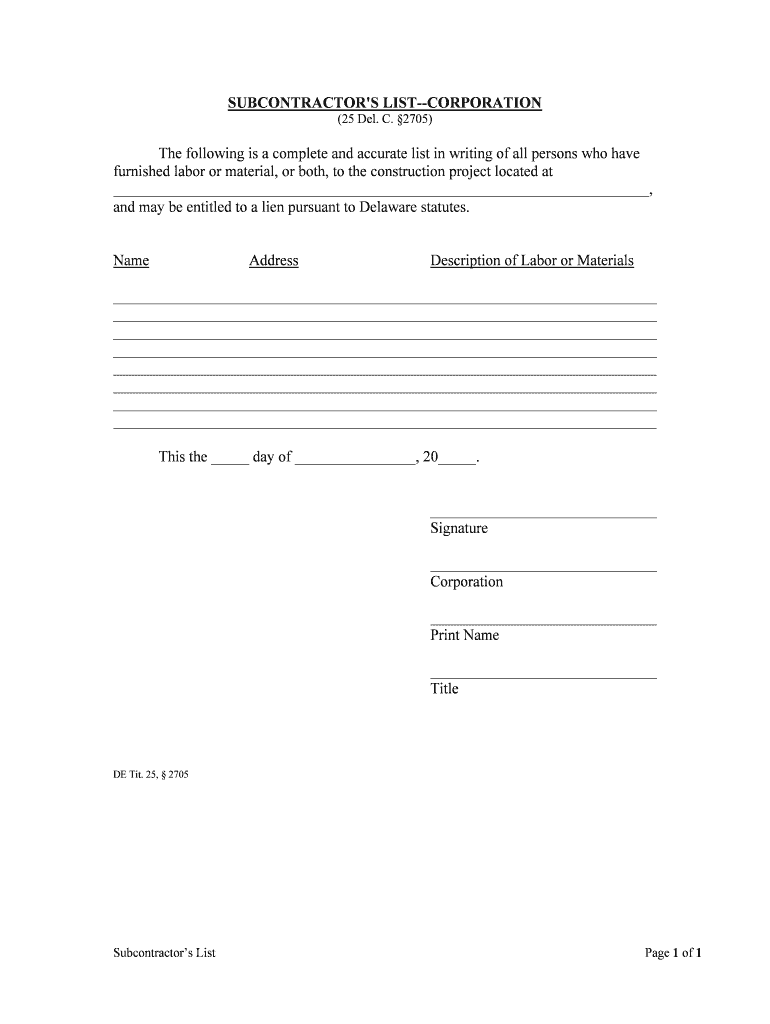 CONTRACTOR'S LIST INDIVIDUAL  Form