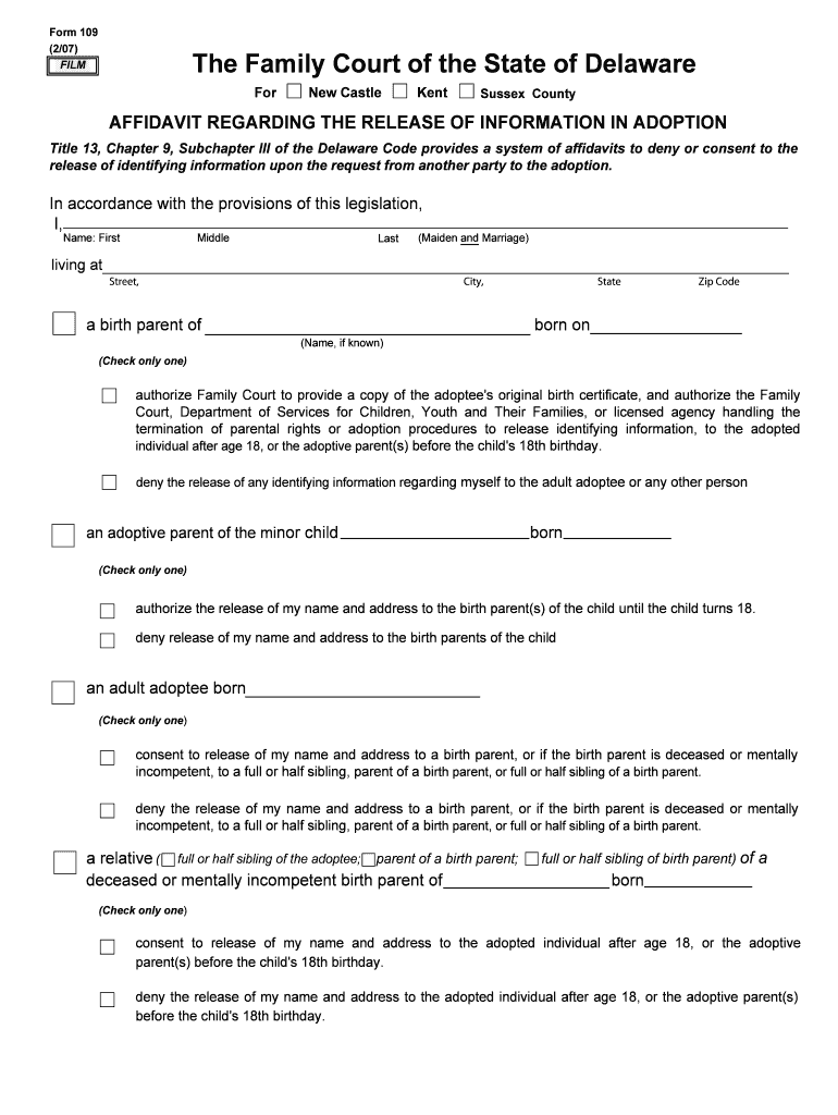 Adoption Overview Family Court Delaware Courts State of  Form