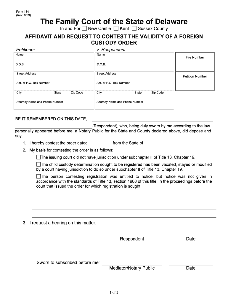 AFFIDAVIT and REQUEST to CONTEST the VALIDITY of a FOREIGN  Form
