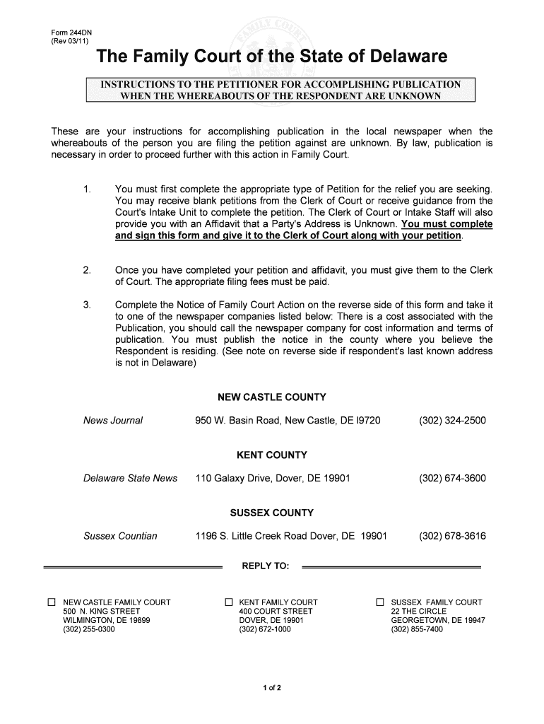 Instructions to Petitioner for Publication When Respondent  Form