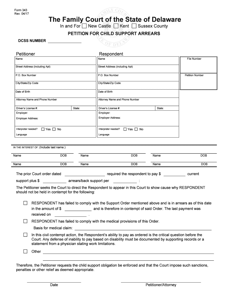 PETITION for CHILD SUPPORT ARREARS  Form