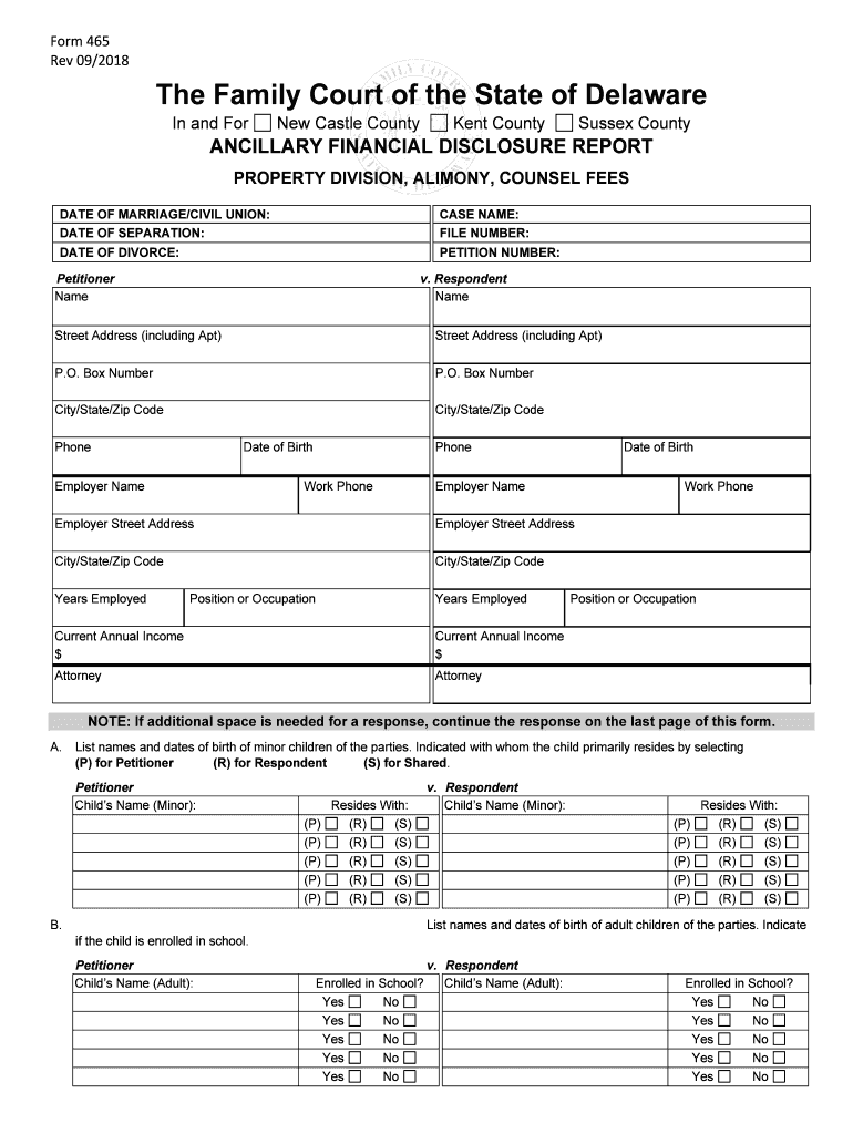 Ancillary Financial Report Delaware Family Court Legal Forms