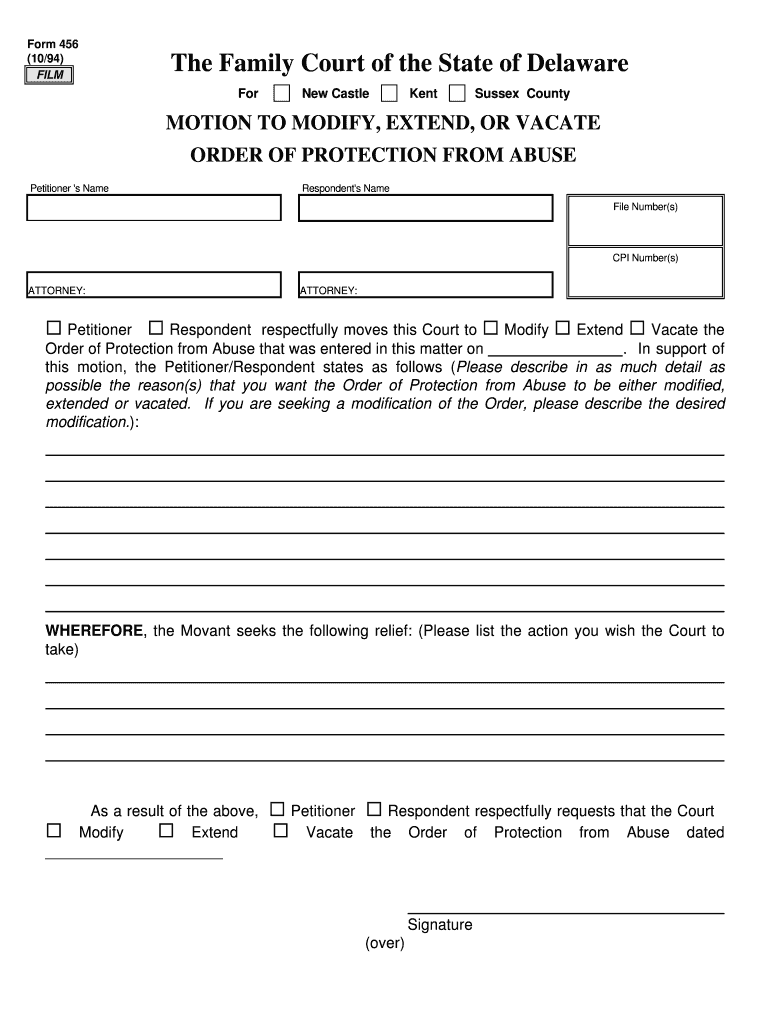 Motion to Modify, Extend or Rescind Order of Protection from  Form