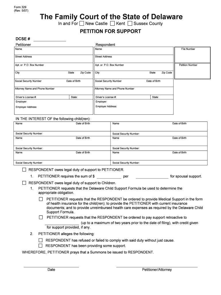 Fillable Online the Family Court of the State of Delaware One  Form