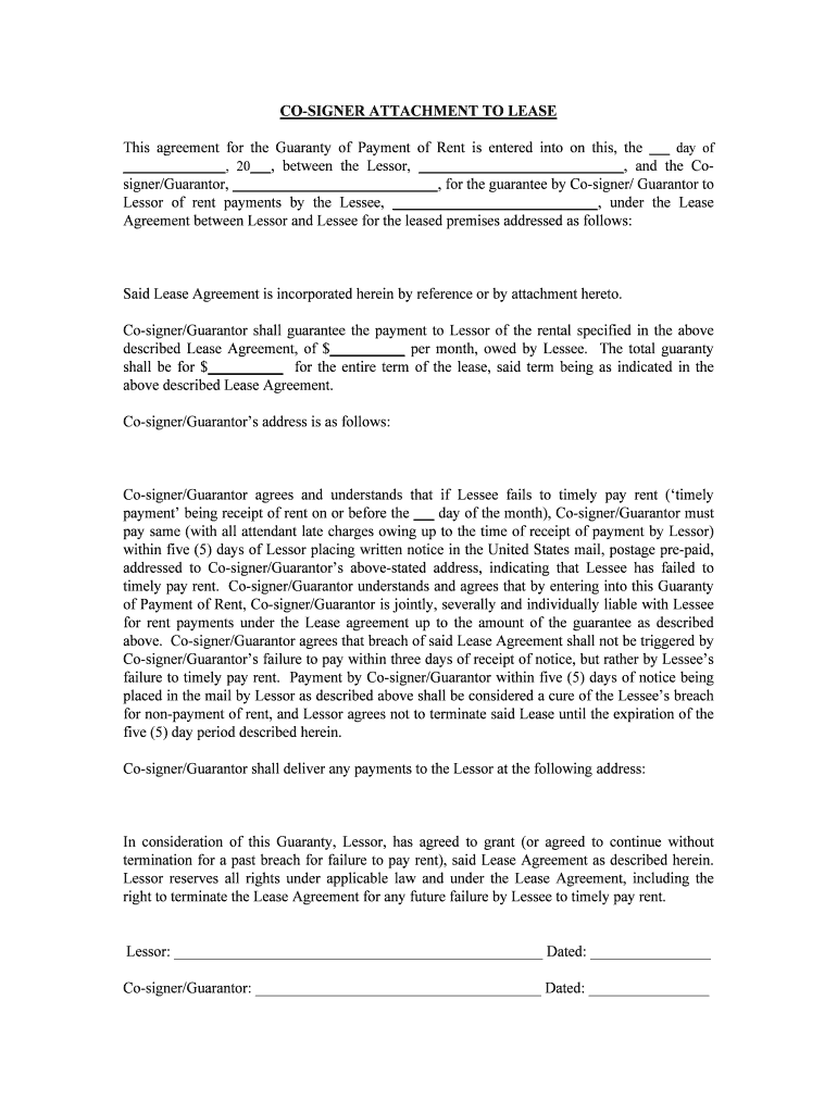 Co SignerGuarantor Agrees and Understands that If Lessee Fails to Timely Pay Rent Timely  Form