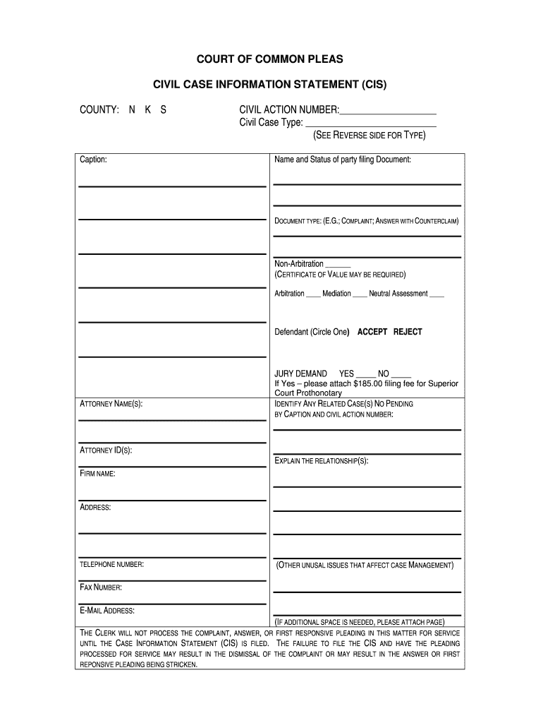 Civil Case Information Statement NJ Courts