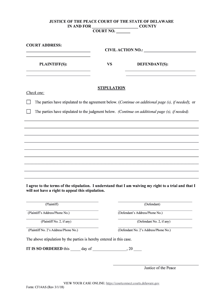 JUSTICE of the PEACE COURT of the STATE of DELAWARE  Form