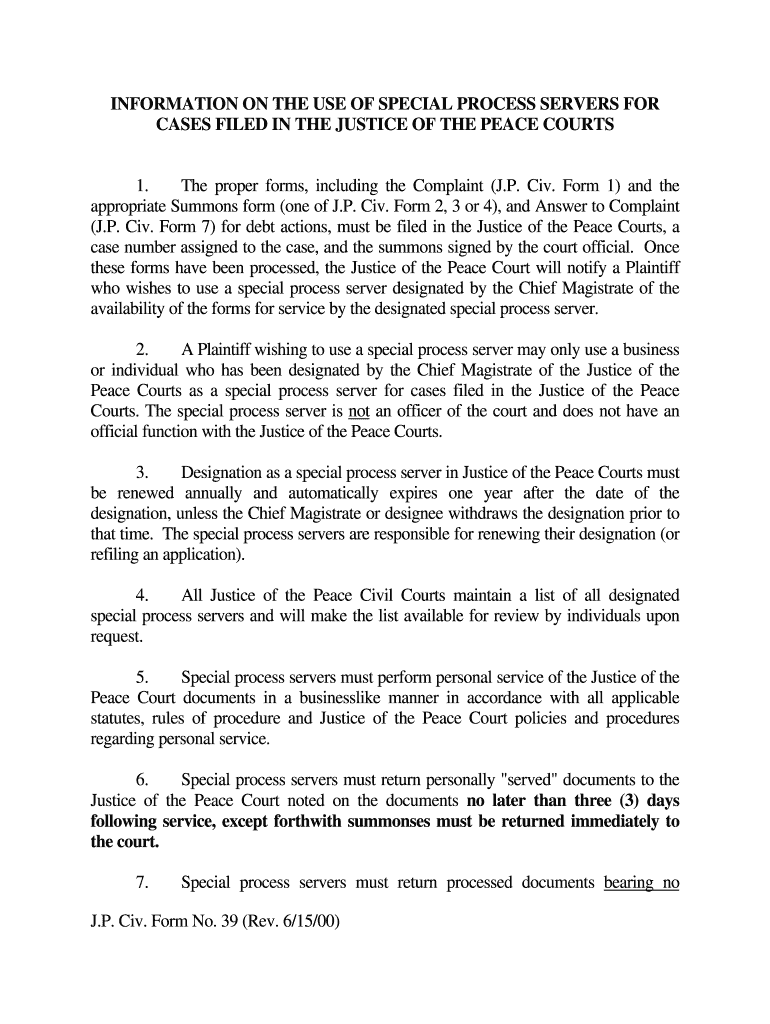 Justice of the Peace Court Information on the Use of Special