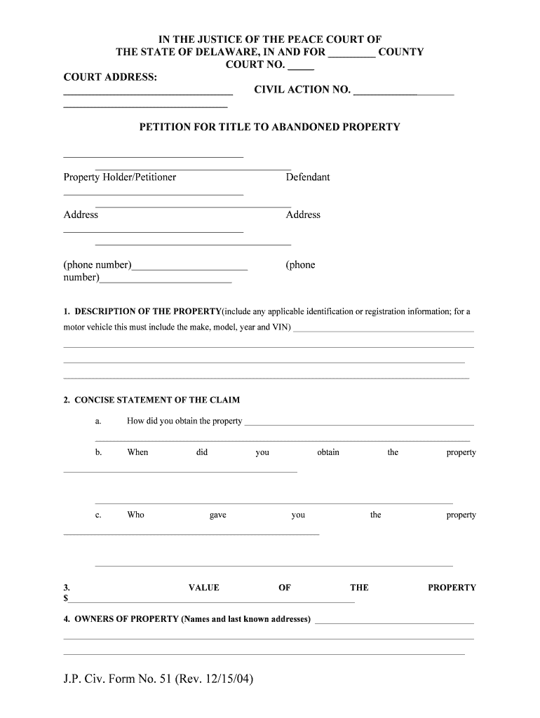 Property HolderPetitioner  Form