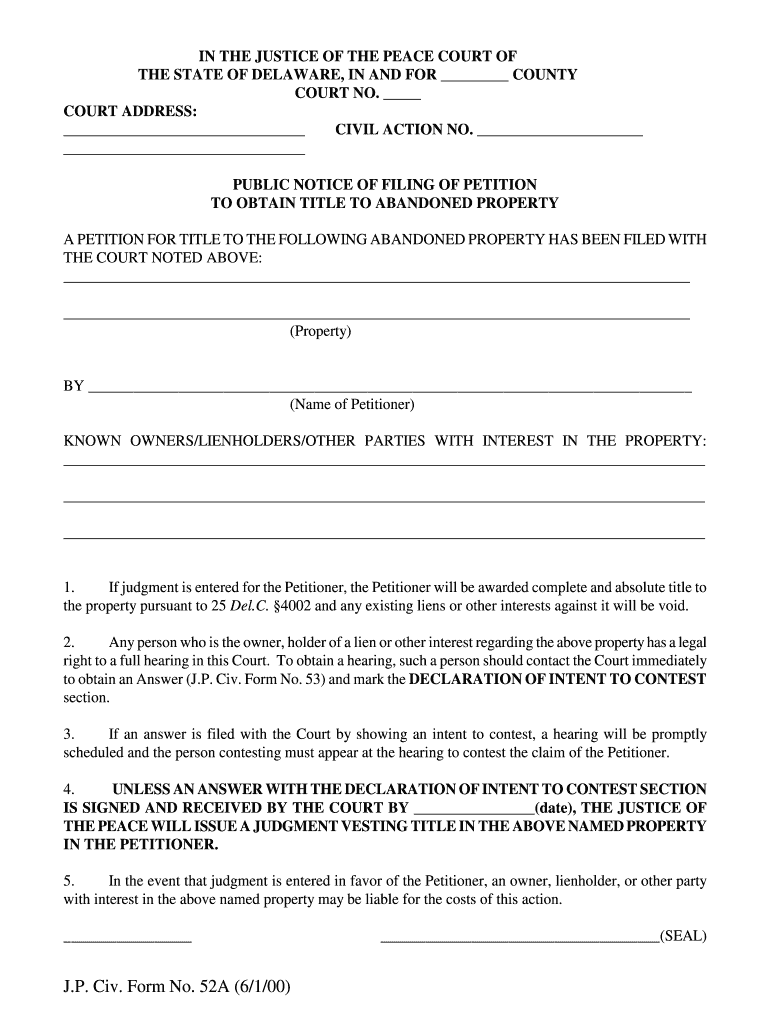 PUBLIC NOTICE of FILING of PETITION  Form