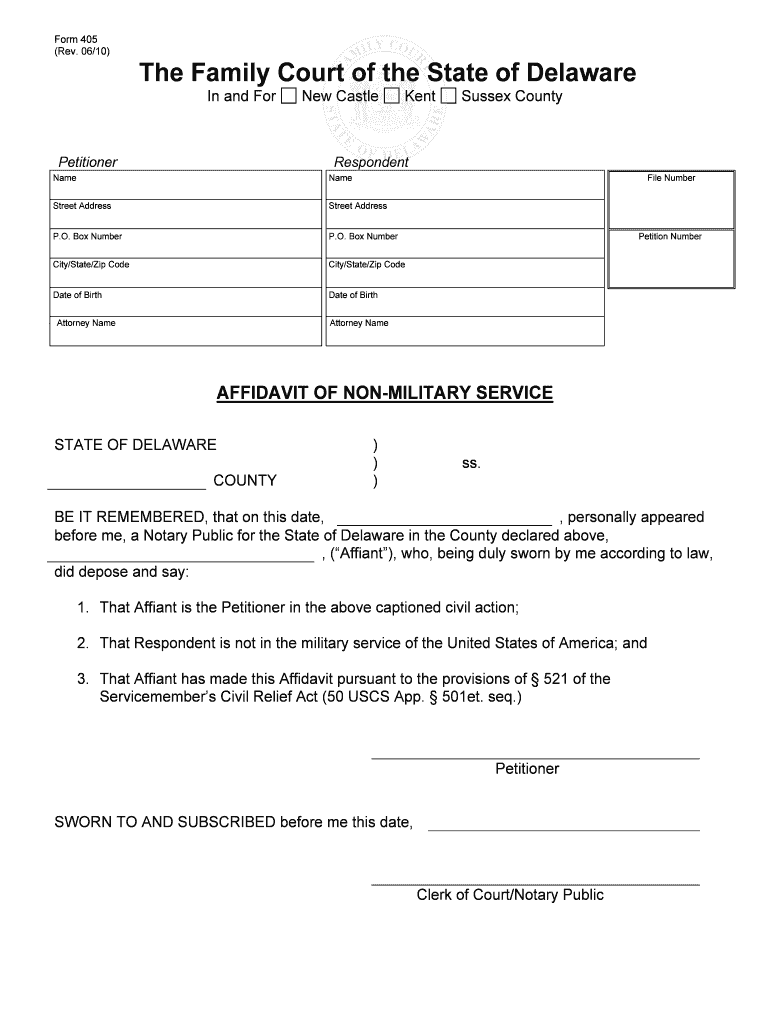 AFFIDAVIT of NON MILITARY SERVICE  Form