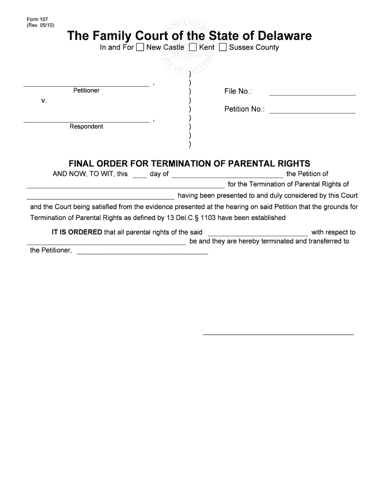 FINAL ORDER for TERMINATION of PARENTAL RIGHTS  Form