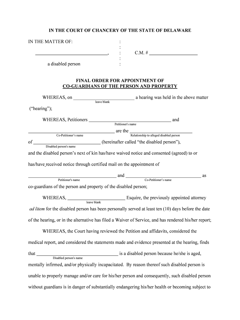 CO GUARDIANS of the PERSON and PROPERTY  Form