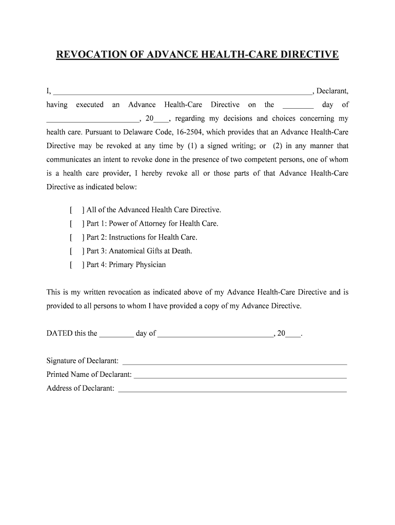 CHAPTER 25 Health Care Decisions Delaware Code  Form