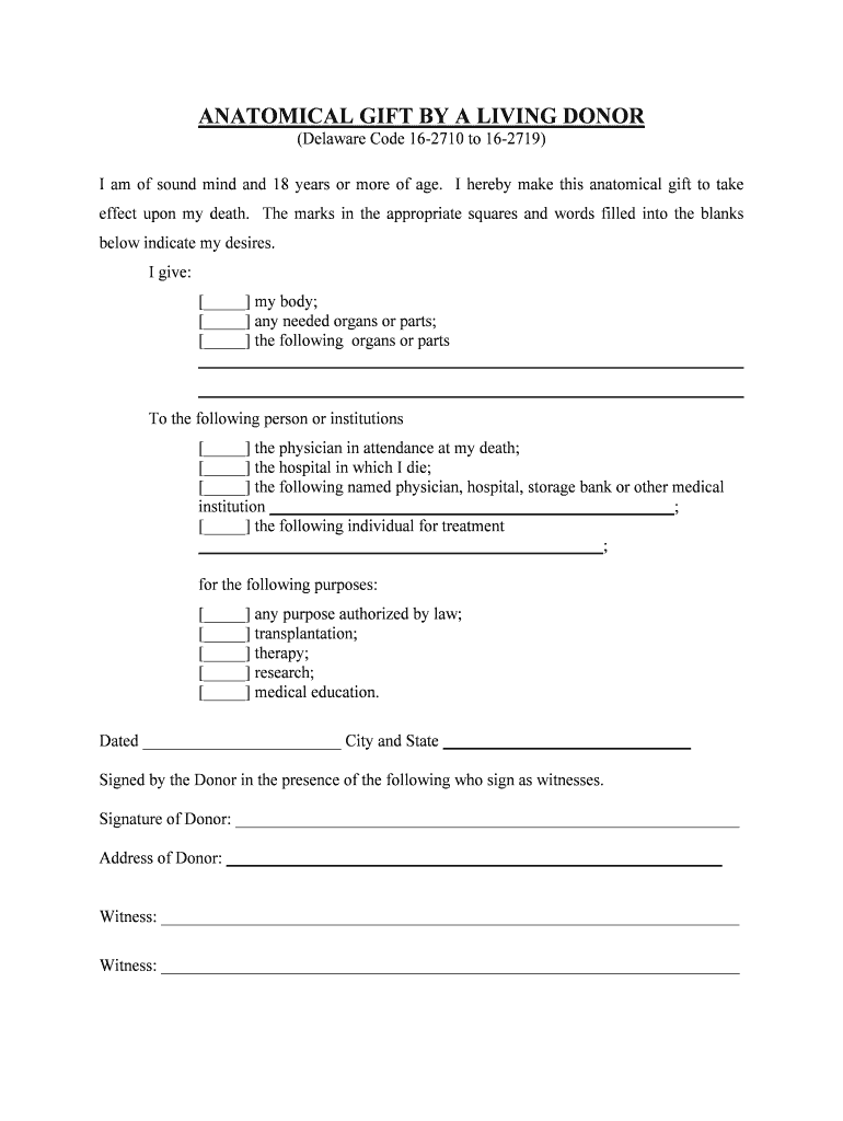 Subchapter II Uniform Anatomical Gift Act Delaware Code