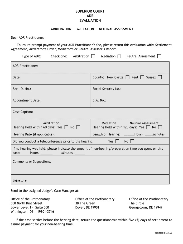 Alternative Dispute Resolution Superior Court of El Dorado  Form