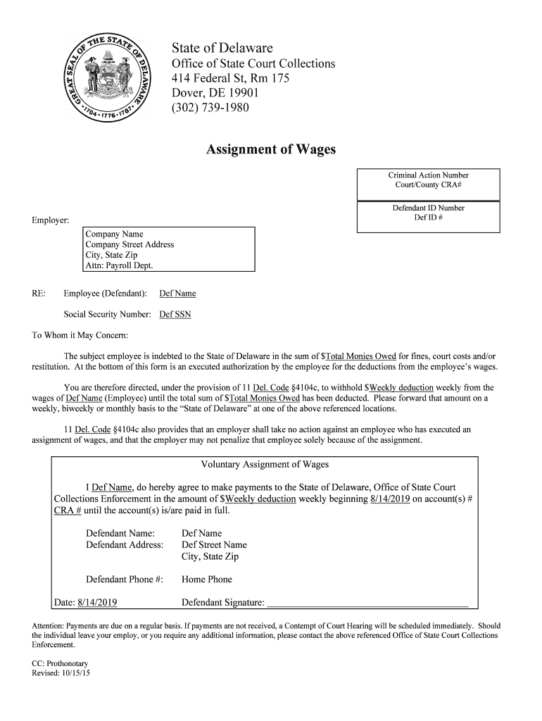 State of Delaware Office of State Court Collections  Form