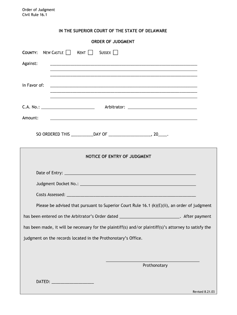 Order of Judgment  Form