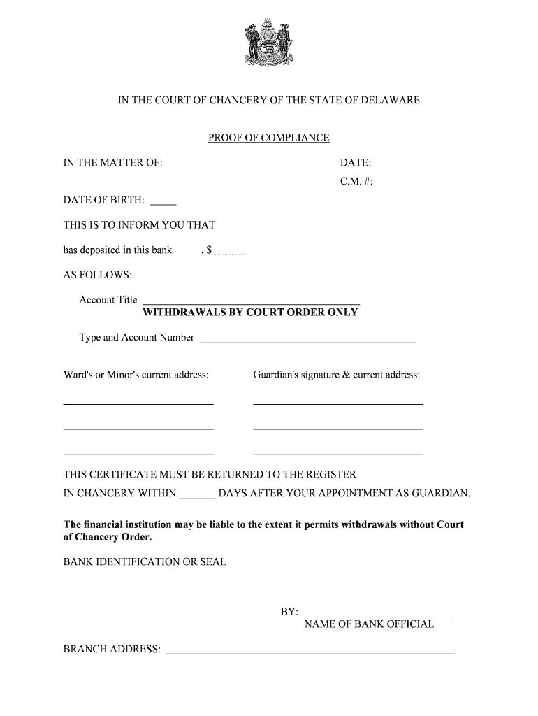 Proof of Compliance Chancery Template  Form