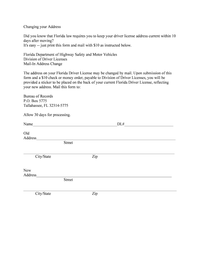 Did You Know that Florida Law Requires You to Keep Your Driver License Address Current within 10  Form