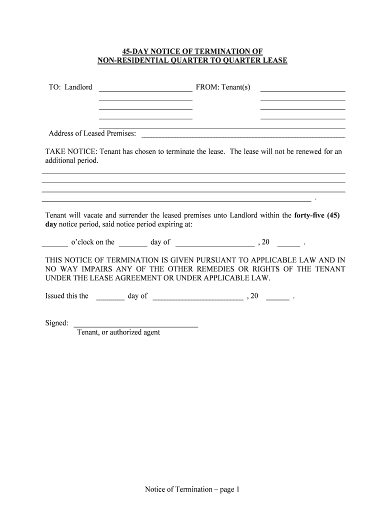 45 DAY NOTICE of TERMINATION of  Form