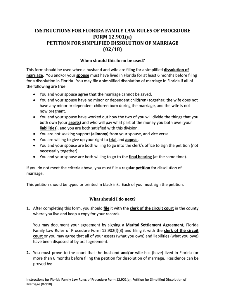 You Andor Your Spouse Must Have Lived in Florida for at Least 6 Months Before Filing  Form