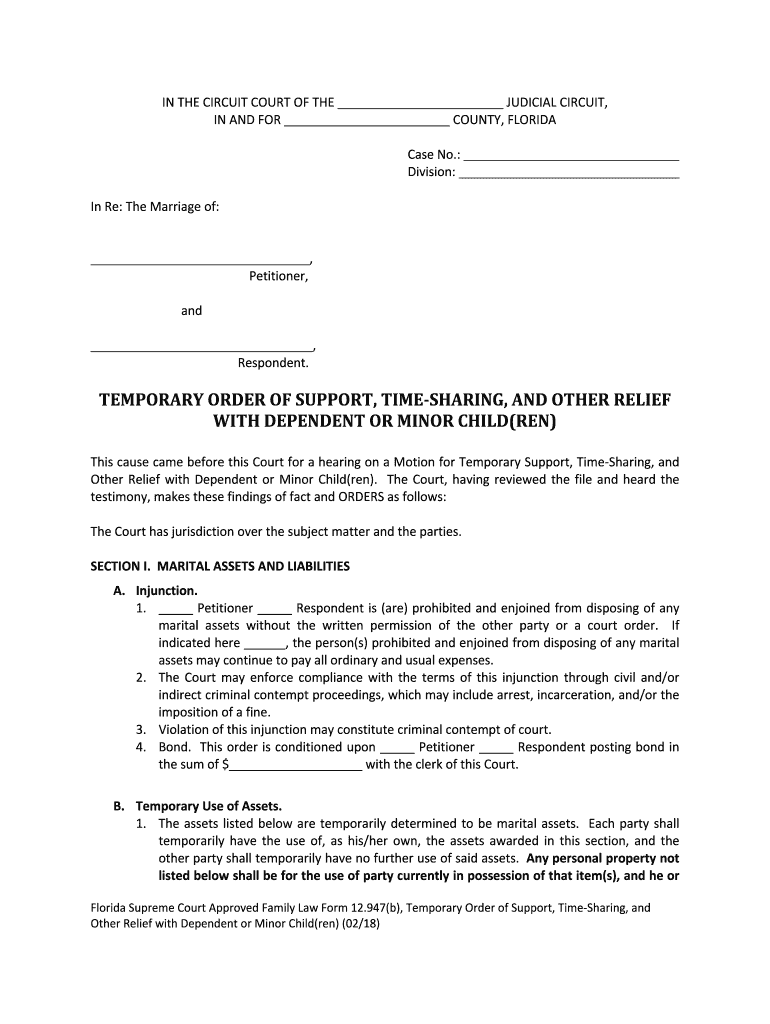 This Cause Came Before This Court for a Hearing on a Motion for Temporary Support, Time Sharing, and  Form