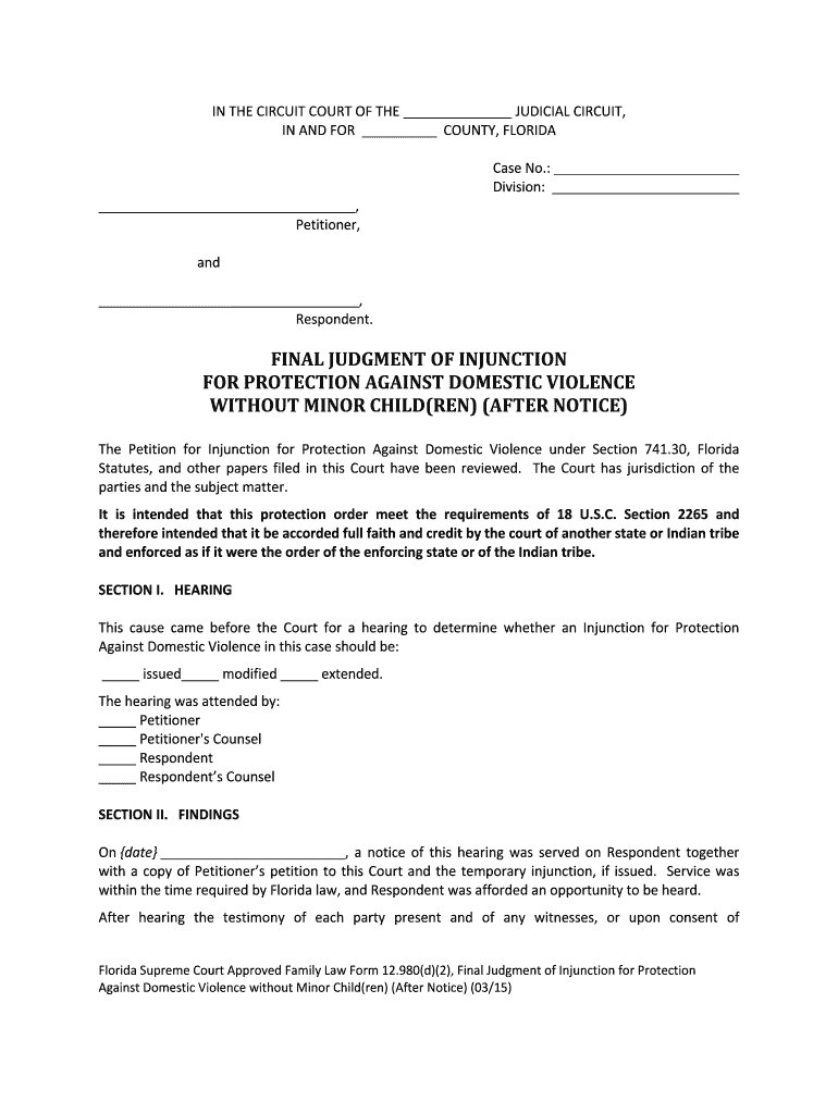 Violation of a Domestic Violence Injunction Statutes  Form