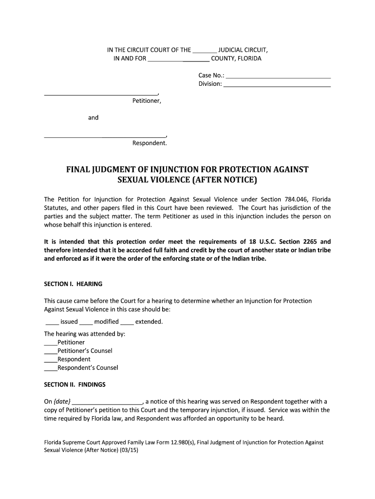 SEXUAL VIOLENCE AFTER NOTICE  Form