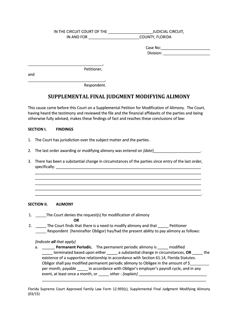 SUPPLEMENTAL FINAL JUDGMENT MODIFYING ALIMONY  Form