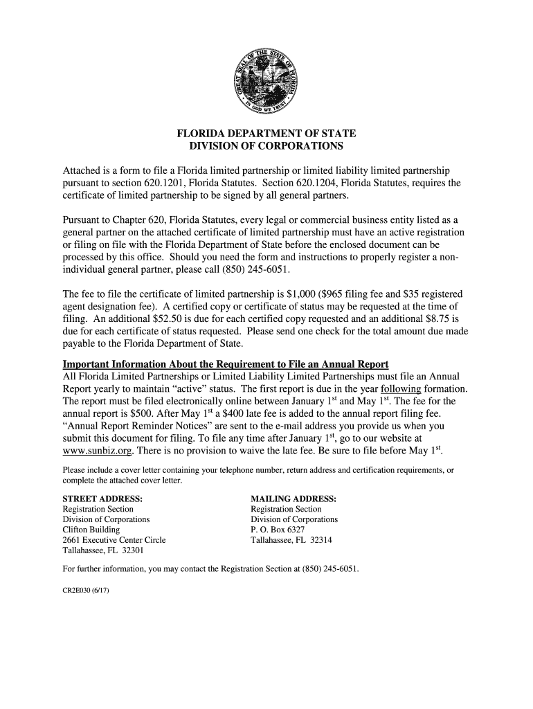 Attached is a Form to File a Florida Limited Partnership or Limited Liability Limited Partnership Pursuant to Section 620