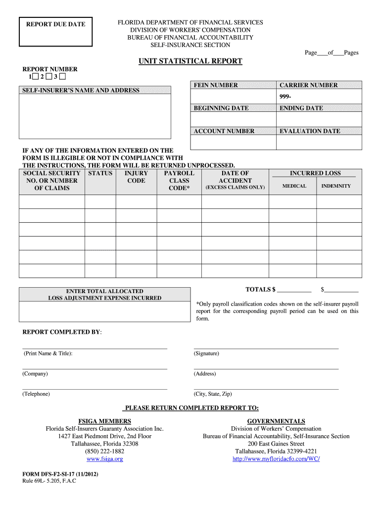 Unit Statistical Report SI 17Pdf Fpdf DOC DocxFlorida  Form